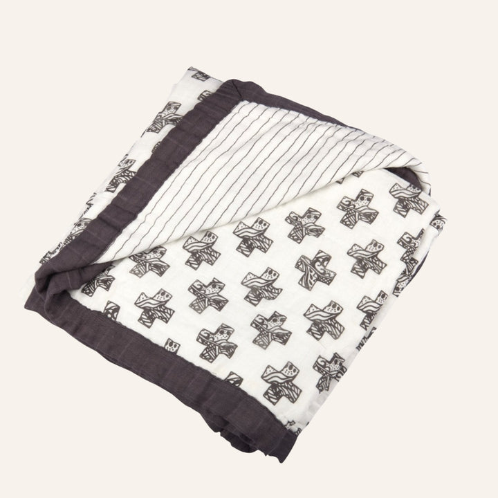 Kids & Baby Bamboo Muslin Blanket, Nordic Stamps & Stripes