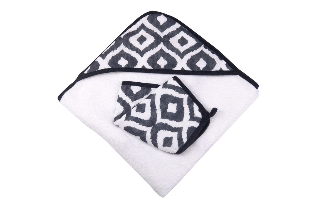 Baby Cotton Hooded Towel and Washcloth Set, Moroccan