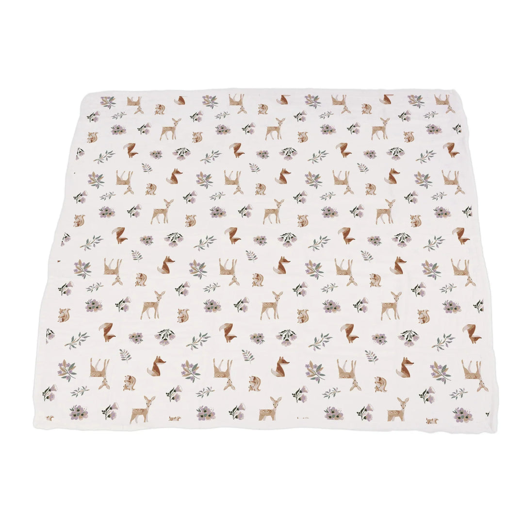 Kids & Baby Cotton Muslin Blanket, Foxes Deer & Orchids