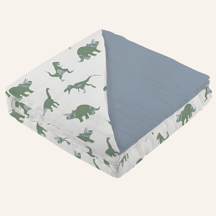 Kids & Baby Cotton Muslin Blanket, Dinos & Blue