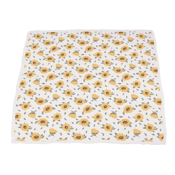 Kids & Baby Bamboo Muslin Blanket, Sunflowers & Sage Green Stripes