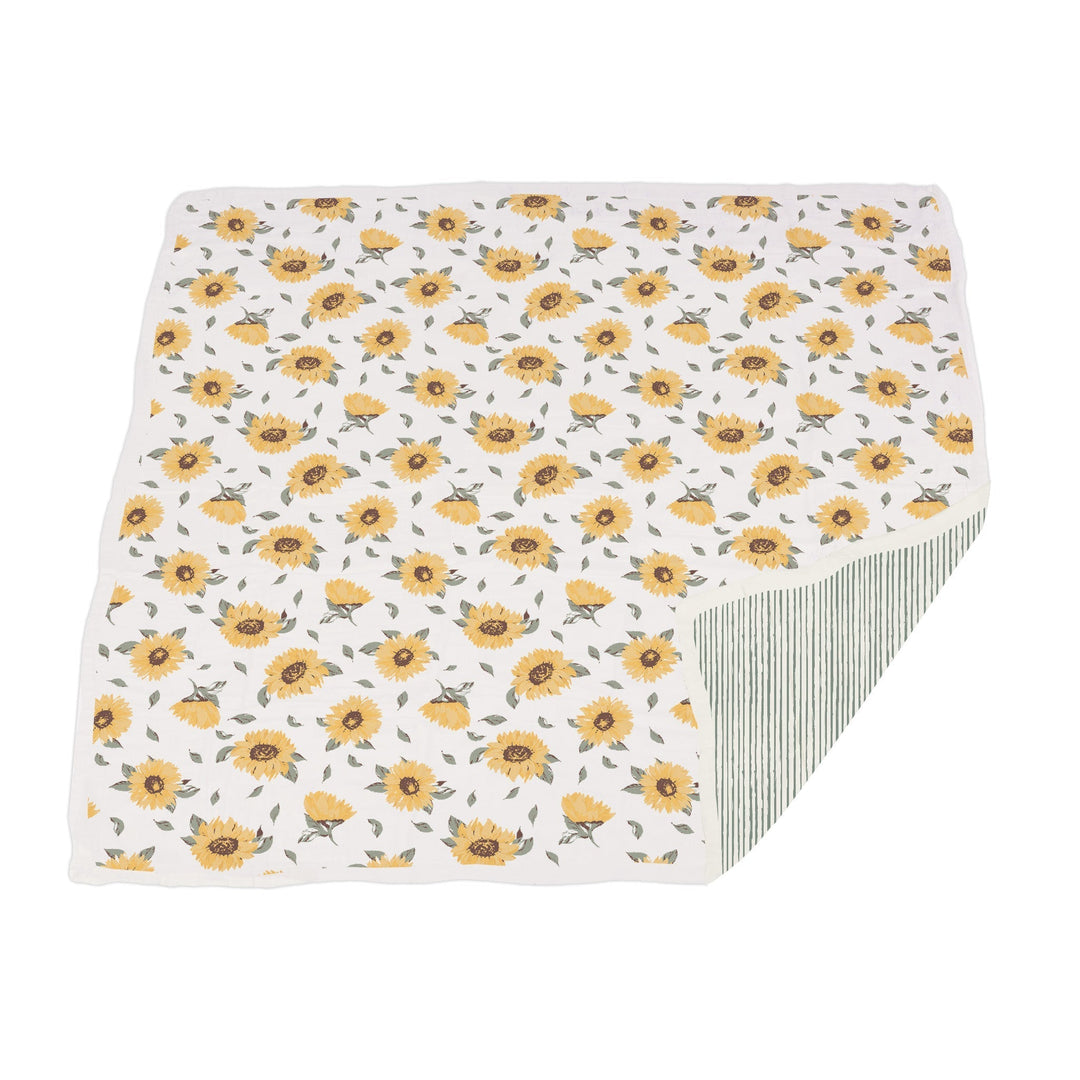 Kids & Baby Bamboo Muslin Blanket, Sunflowers & Sage Green Stripes