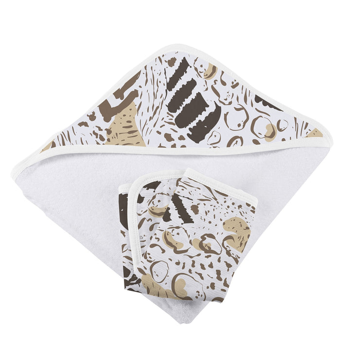 Baby Bamboo Hooded Towel & Washcloth Set, Safari Animal Print