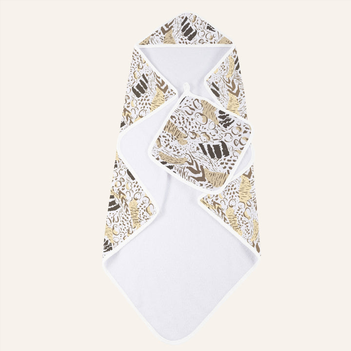 Baby Bamboo Hooded Towel & Washcloth Set, Safari Animal Print