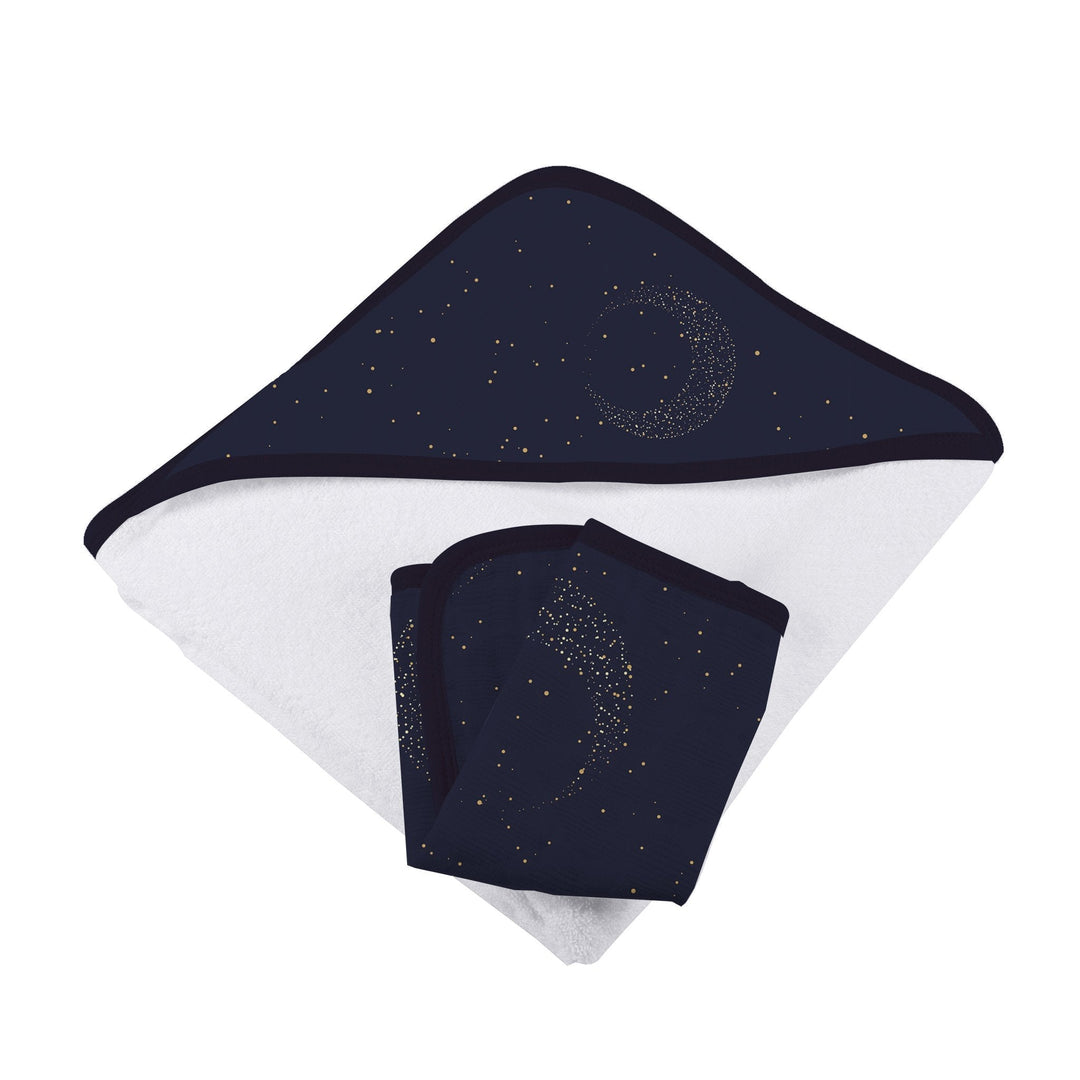 Baby Bamboo Hooded Towel and Washcloth Set, Moon & Night Sky