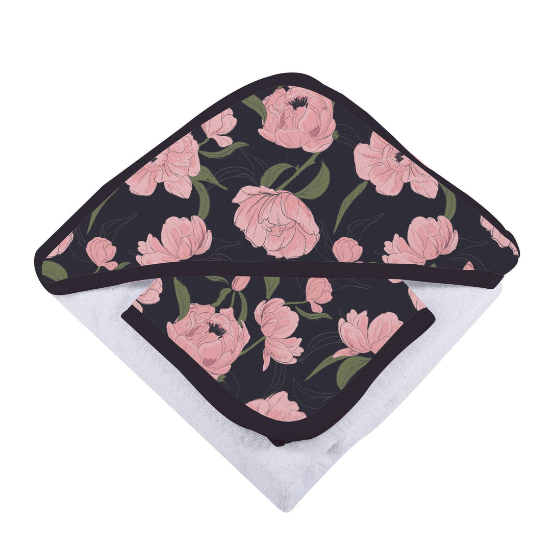 Baby Bamboo Hooded Towel and Washcloth Set, Peonies