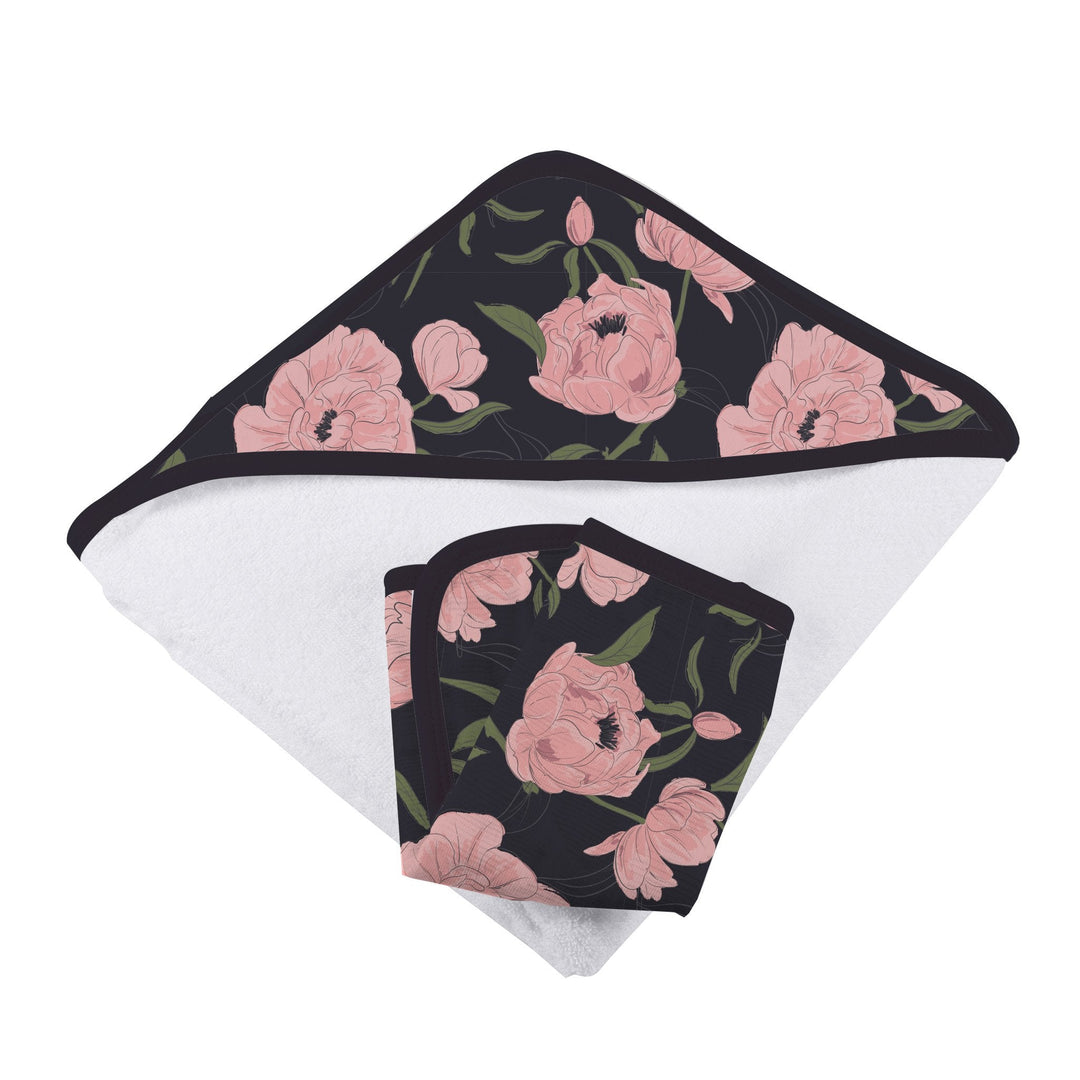 Baby Bamboo Hooded Towel and Washcloth Set, Peonies