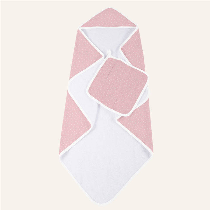 Baby Bamboo Hooded Towel and Washcloth Set, Pink & Pearly Polka Dots