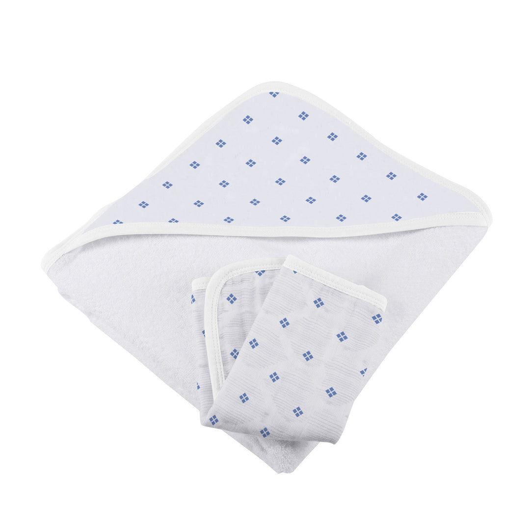 Baby Bamboo Hooded Towel and Washcloth Set, Diamond Polka Dot Pattern