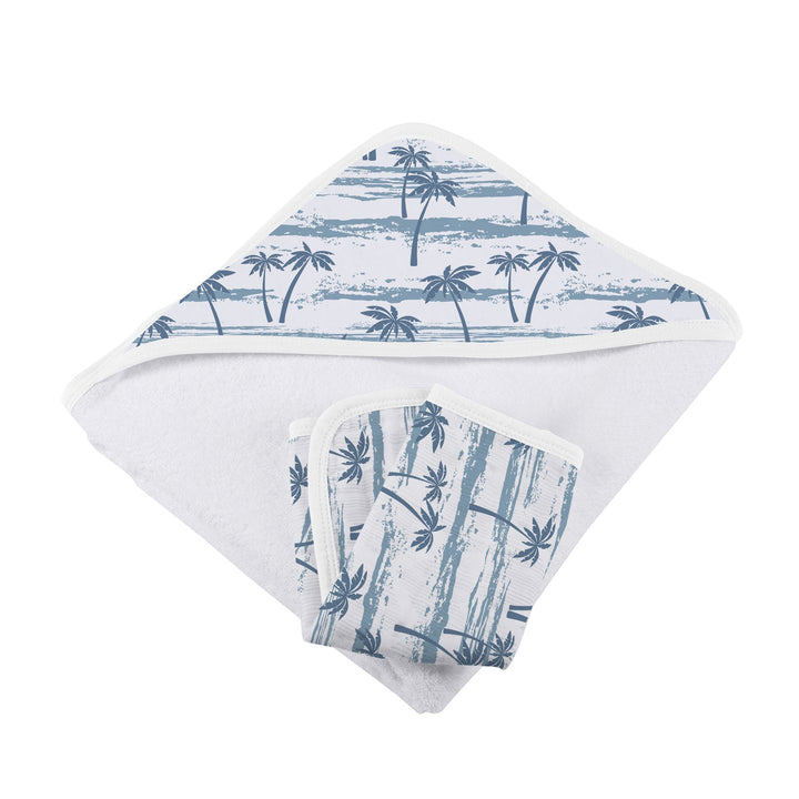 Baby Bamboo Hooded Towel and Washcloth Set, Beach & Palm Trees