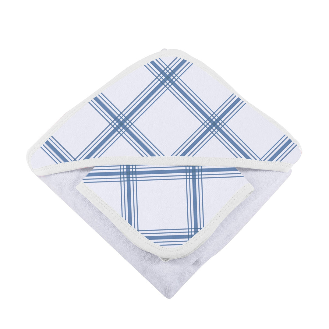 Baby Cotton Hooded Towel and Washcloth Set, Blue Plaid