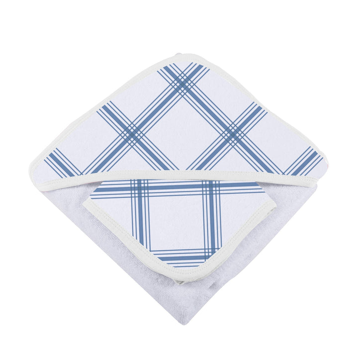 Baby Cotton Hooded Towel and Washcloth Set, Blue Plaid