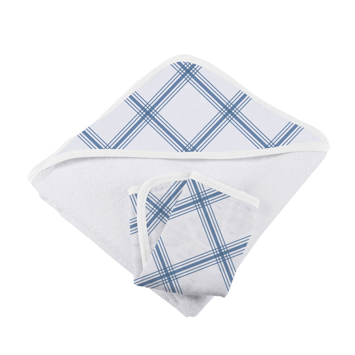Baby Cotton Hooded Towel and Washcloth Set, Blue Plaid