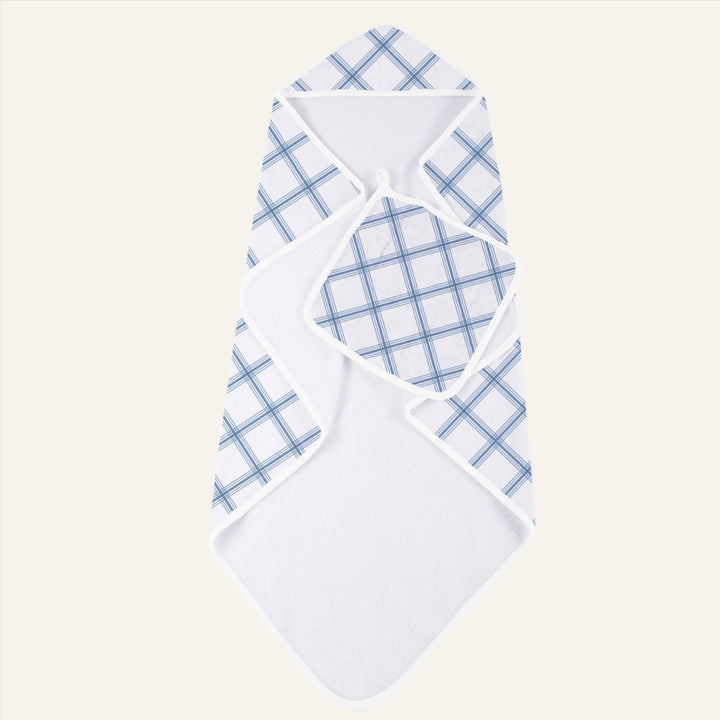 Baby Cotton Hooded Towel and Washcloth Set, Blue Plaid