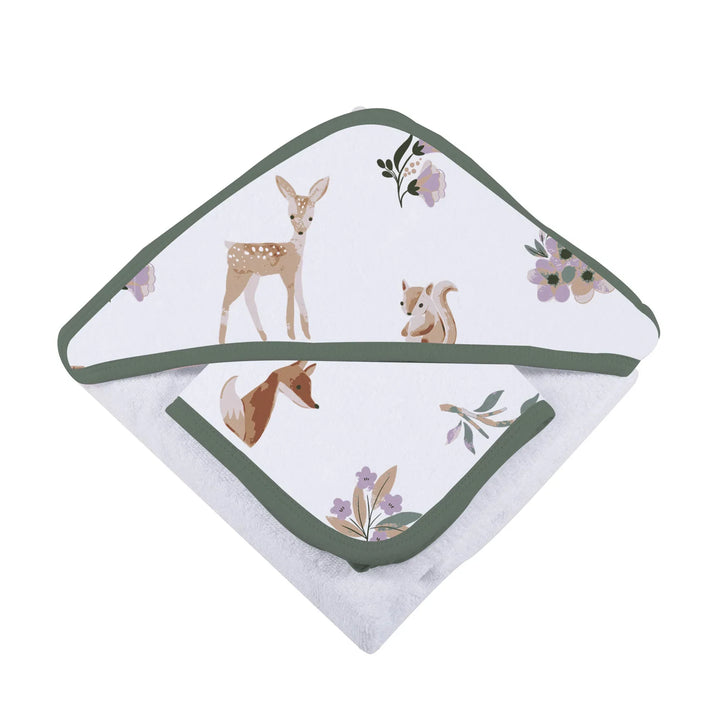 Baby Cotton Hooded Towel and Washcloth Set, Fox and Deer Pattern