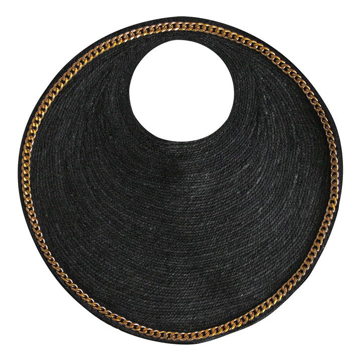 Petite Circular Jute Bag, Black with Gold Chain