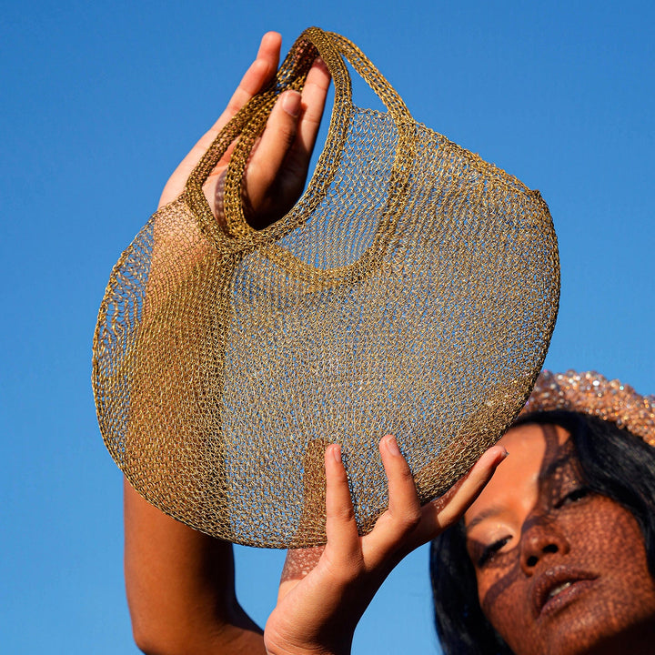 Mesh Wire Tote Bag, Dark Gold