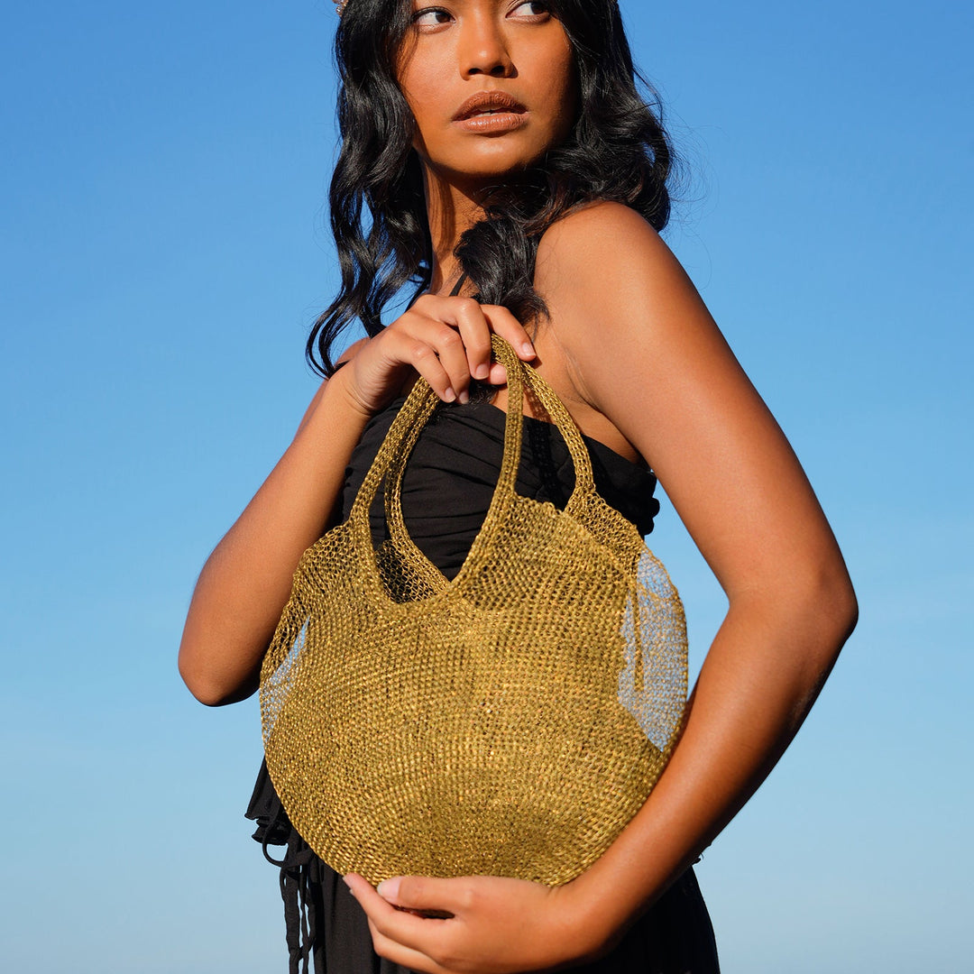 Mesh Wire Tote Bag, Dark Gold