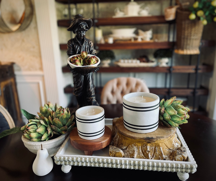 Striped Stone Candle, Rosemary & Mint