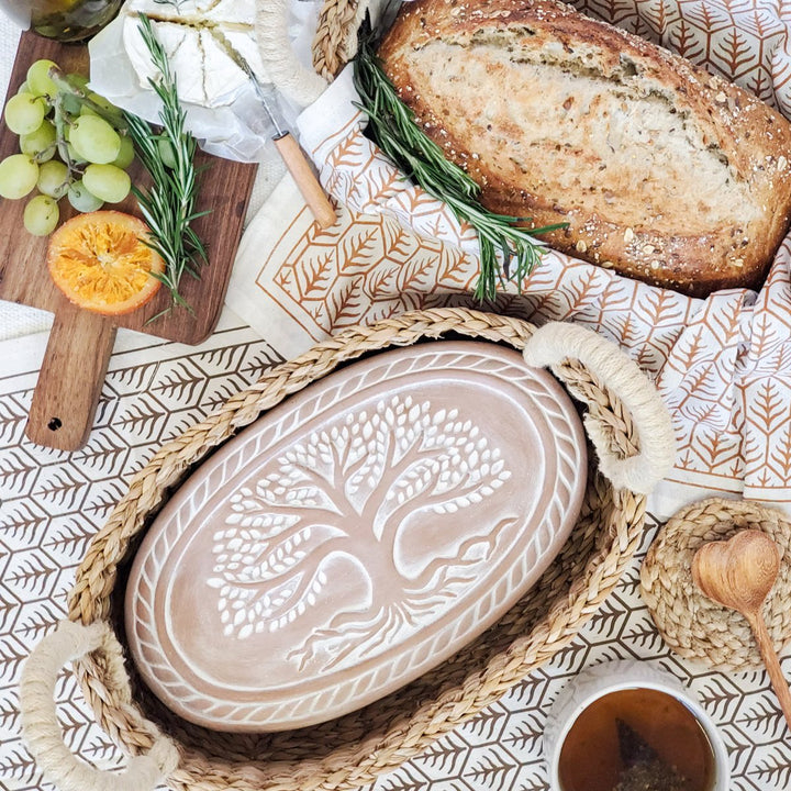 Oval BREAD BASKET WITH WARMING STONE, TREE OF LIFE