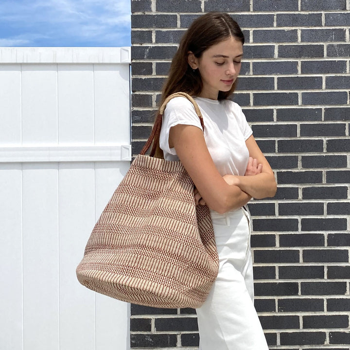 Oversized Jute Tote Bag, Brown & Off-White