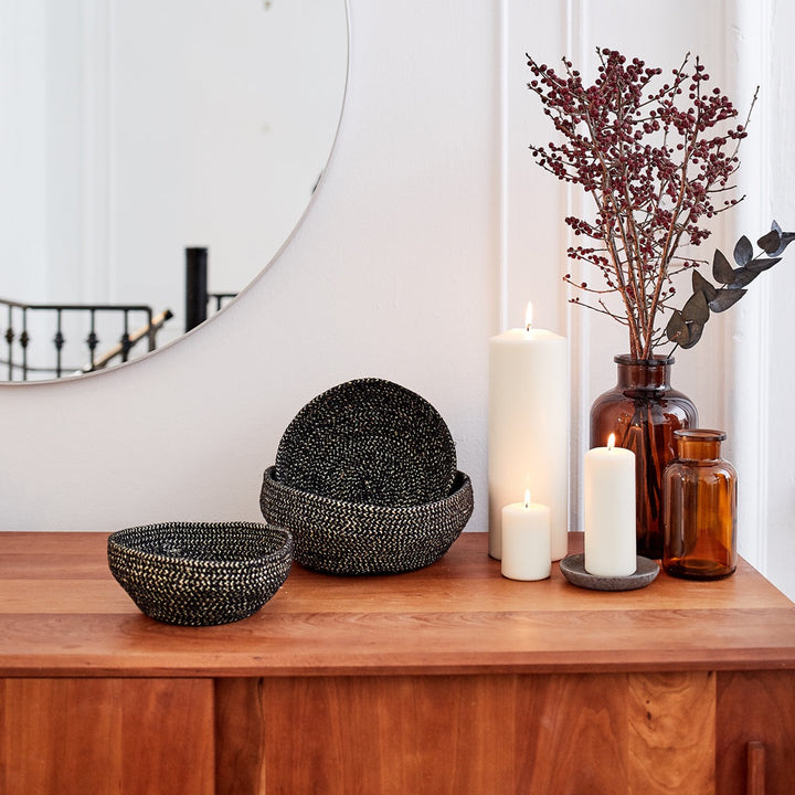 Handmade Set of 2 Bowl Baskets, Black & Gold