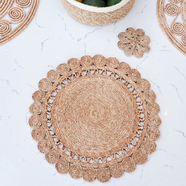 Jute Flower Placemats, Set of 2