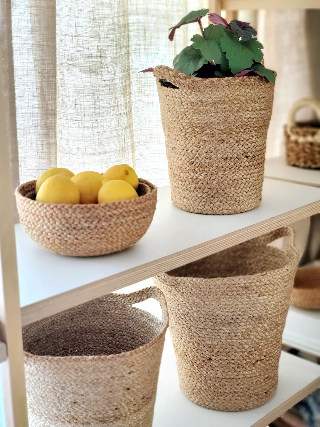 Handmade Jute Basket, Slit Handles