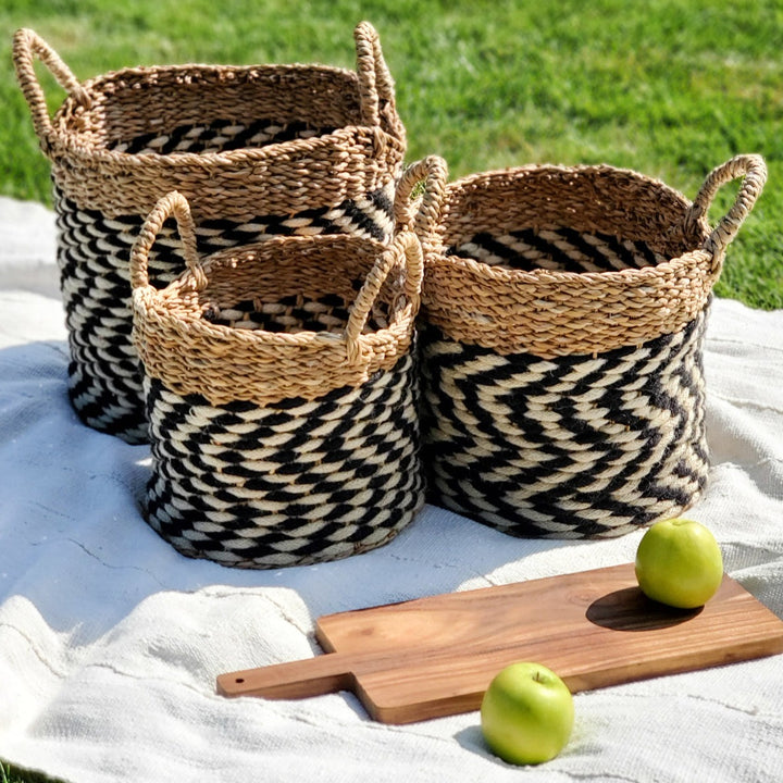 Handwoven Zigzag Basket, Black & White