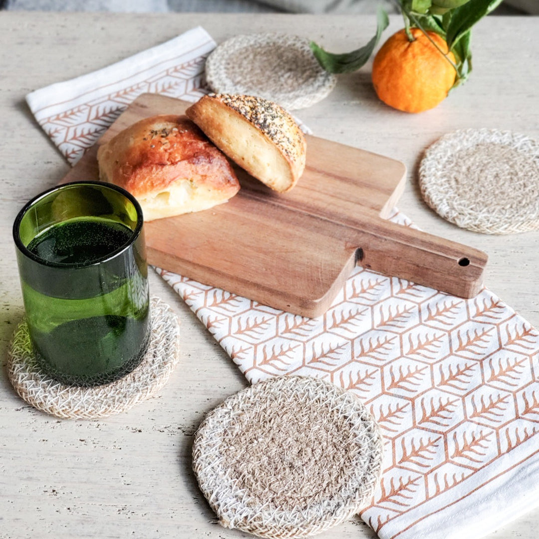 Handmade Coasters (Set of 4), Natural & White