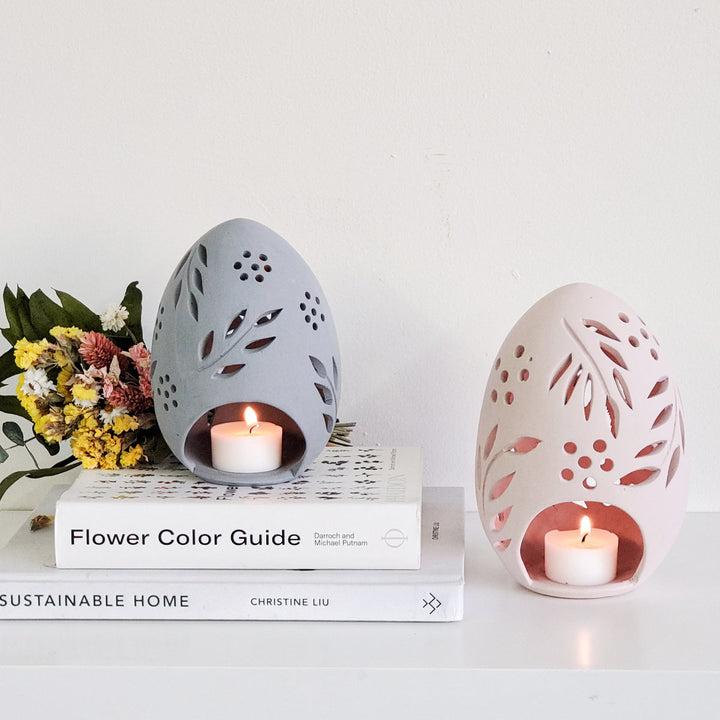 Handmade Terracotta Egg Tea-light Lantern, Set of 2