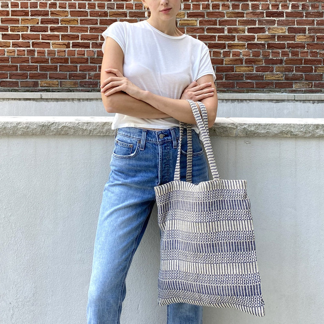 Daily Tote Bag, Blue & Off-White