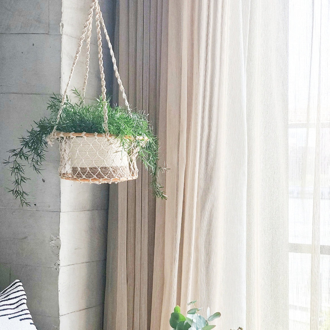 Single Shelf Plant Hanger, Jute Rope & Natural Wood