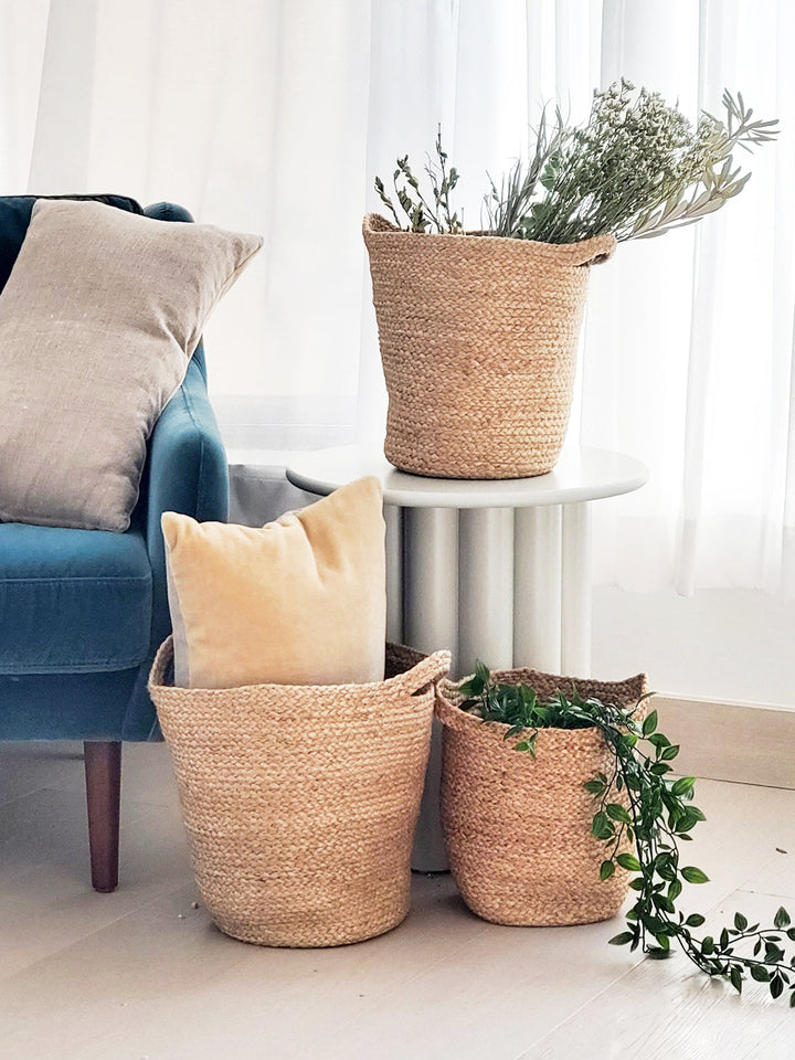 Handmade Jute Basket, Slit Handles