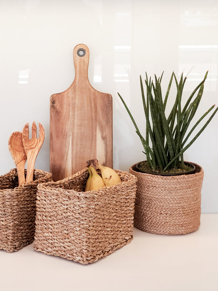 Braided Jute Bin Basket, Natural