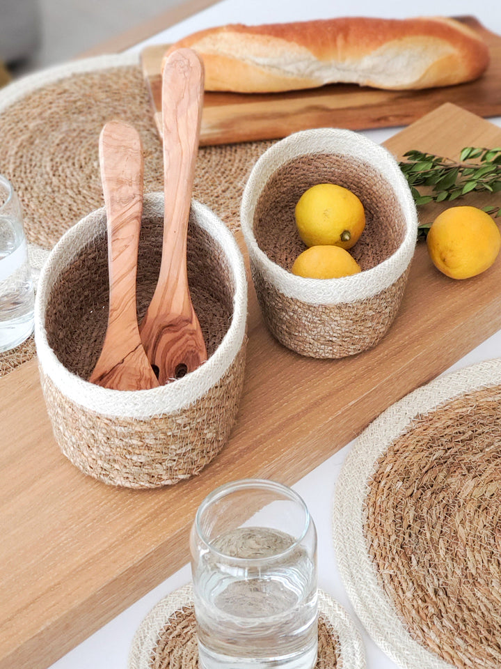 Handmade Oval Bowl Baskets, Natural & Ivory (Set of 3)