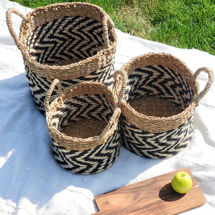 Handwoven Zigzag Basket, Black & White