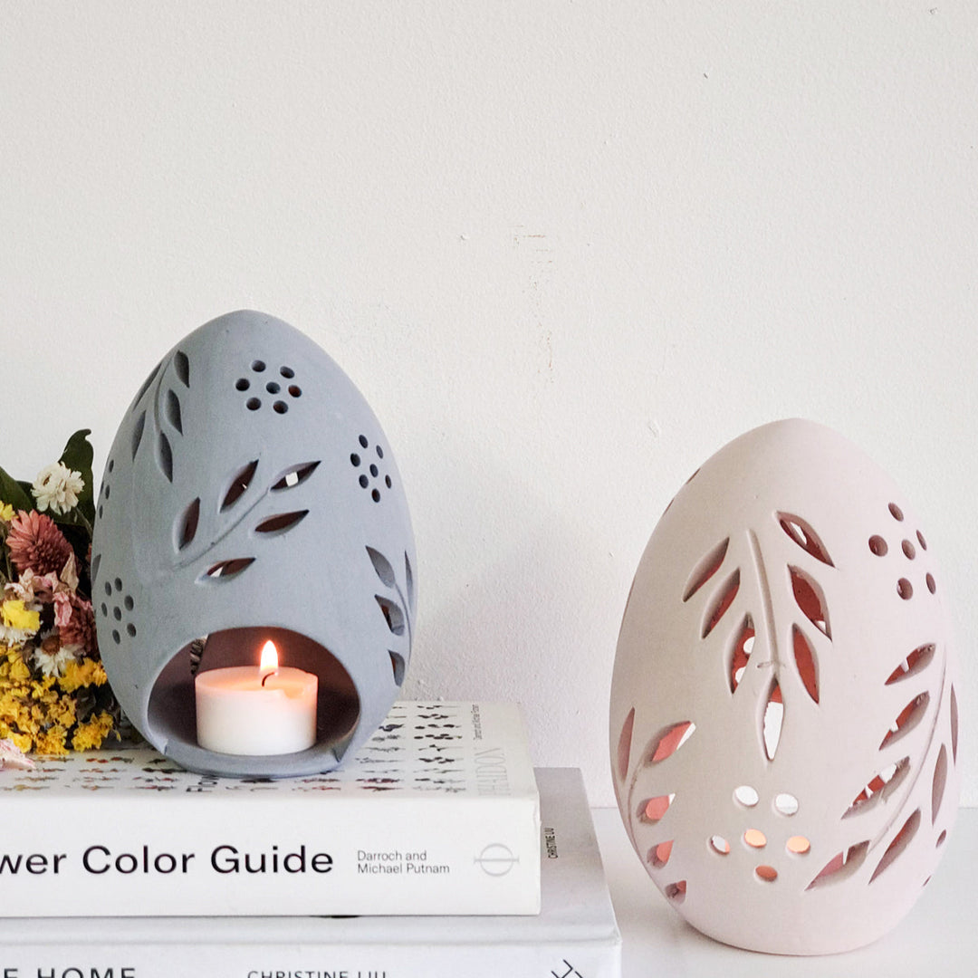 Handmade Terracotta Egg Tea-light Lantern, Set of 2