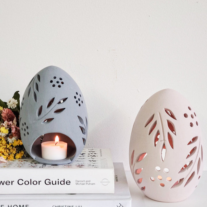 Handmade Terracotta Egg Tea-light Lantern, Set of 2