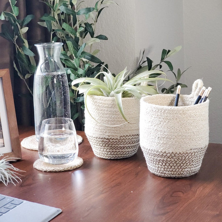 Woven Loop Basket, Black Stitching