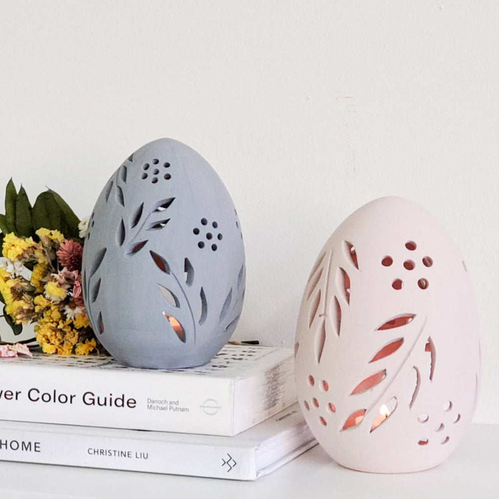 Handmade Terracotta Egg Tea-light Lantern, Set of 2