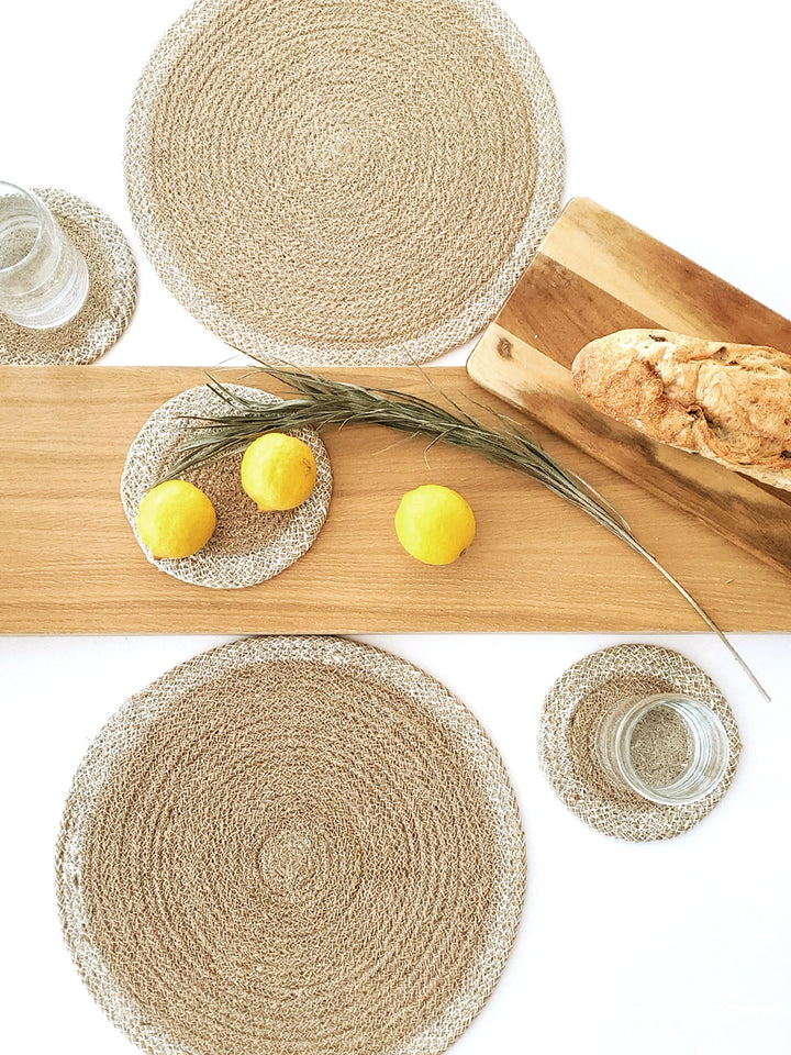 Jute Placemats, Natural with White Border (Set of 4)