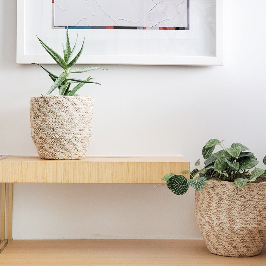 Handwoven Jute Bin, Natural & White Mix