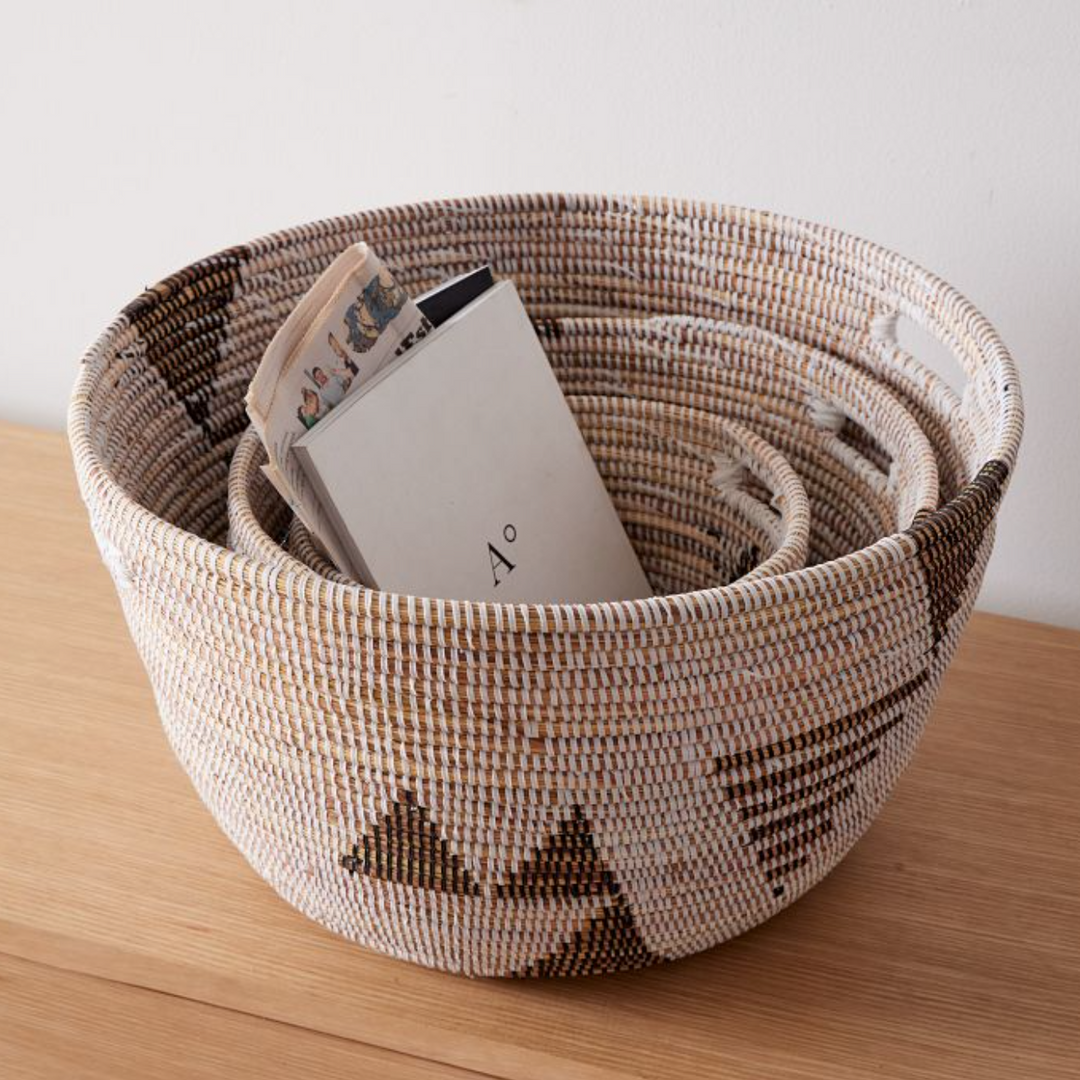 Handmade African Minimalist Storage Baskets, Set of 3