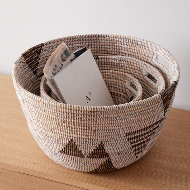Handmade African Minimalist Storage Baskets, Set of 3