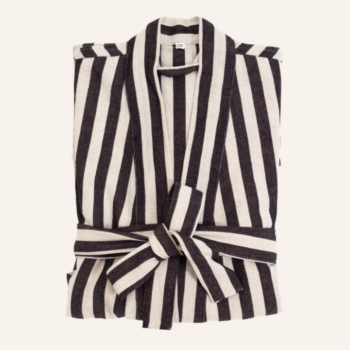 Cotton-Linen Striped Bath Robe, Unisex