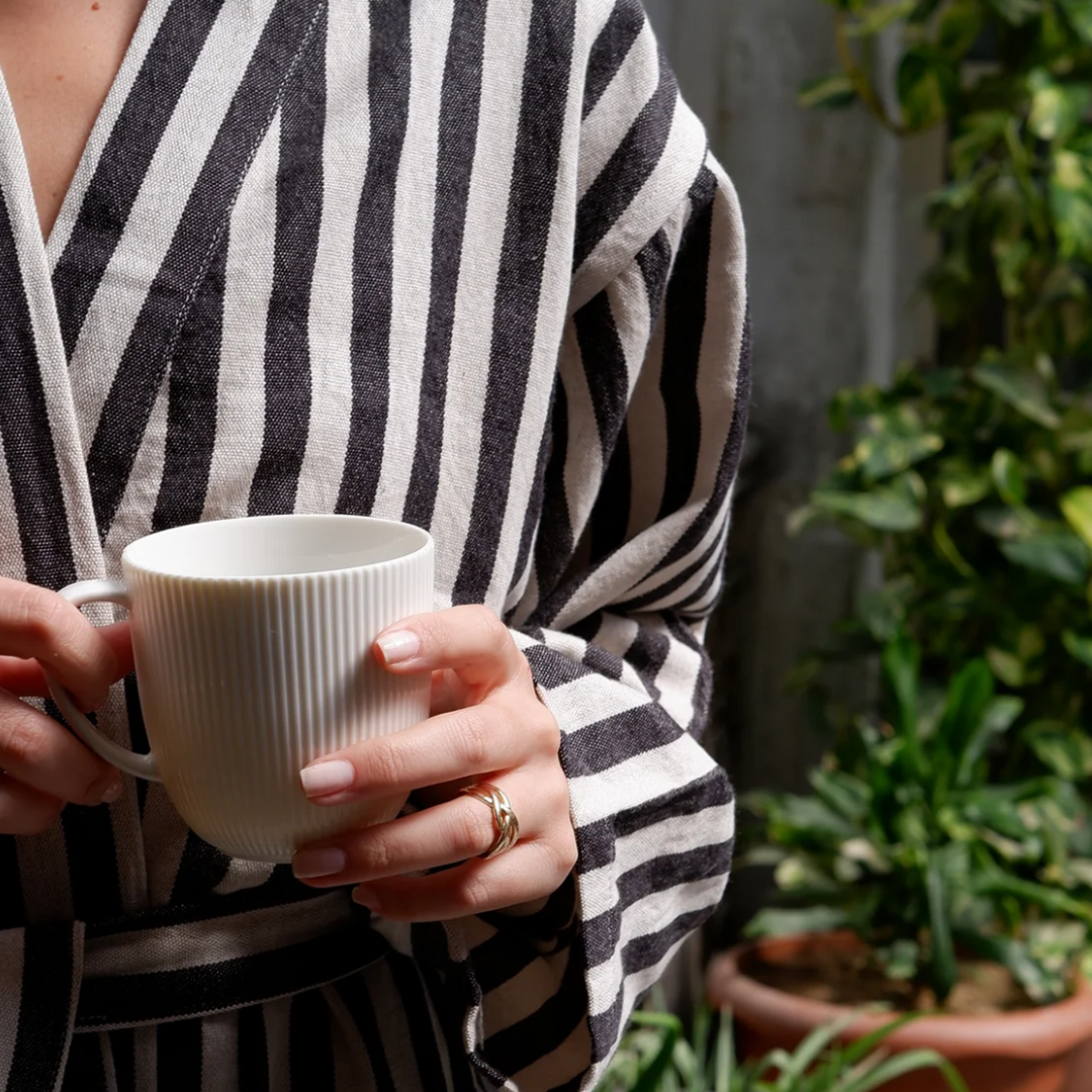 Cotton-Linen Striped Bath Robe, Unisex