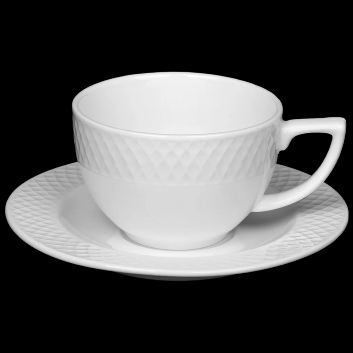 Porcelain Embossed 6oz Cups & 5.5" Saucers, Set of 6