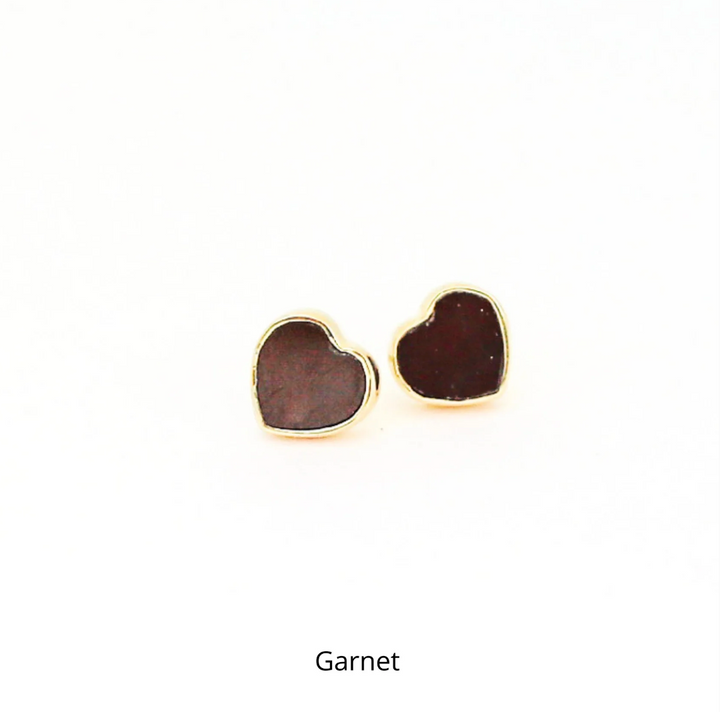 Heart Stud Gemstone Earrings, 14K Gold Filled