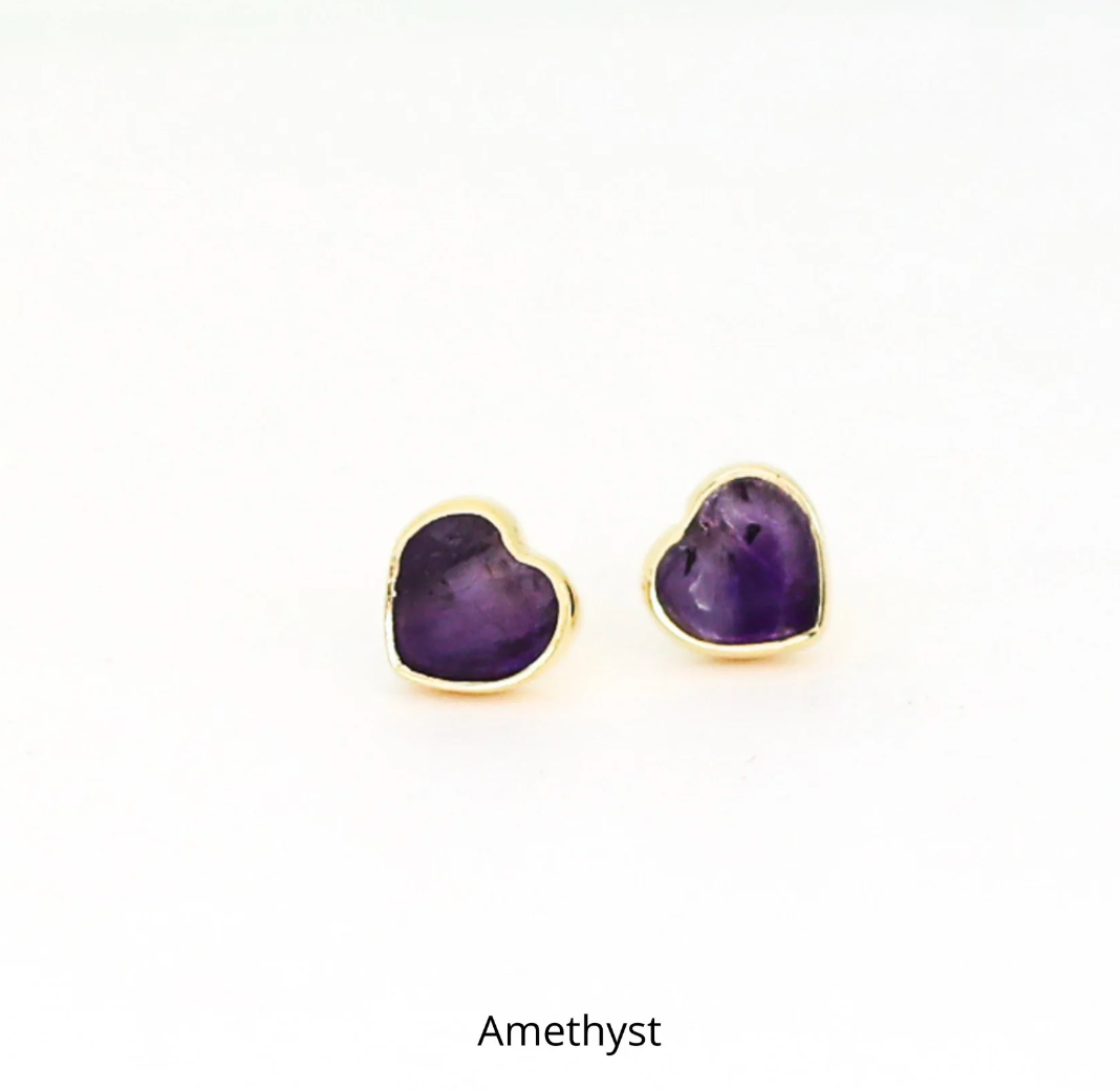 Heart Stud Gemstone Earrings, 14K Gold Filled